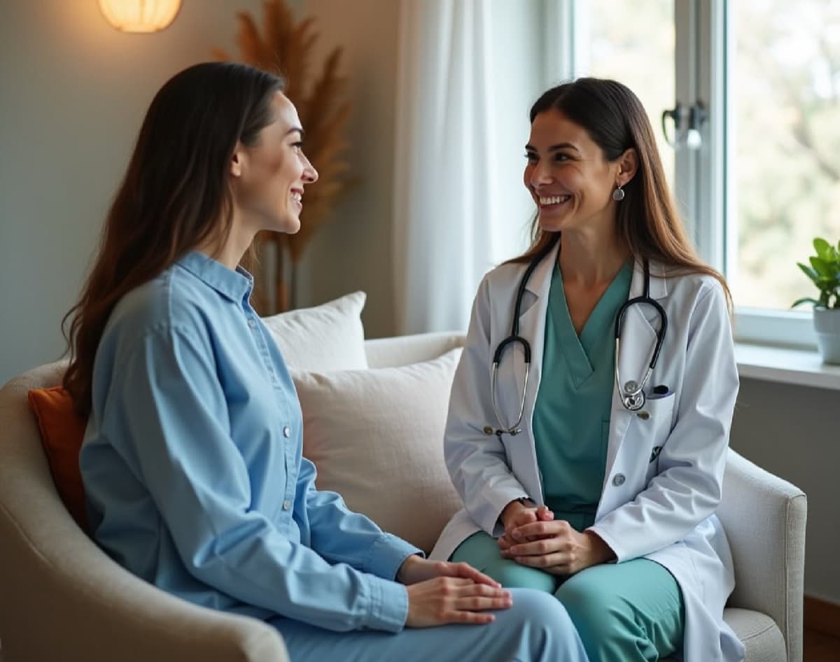 A doctor and a guest talking through a health plan