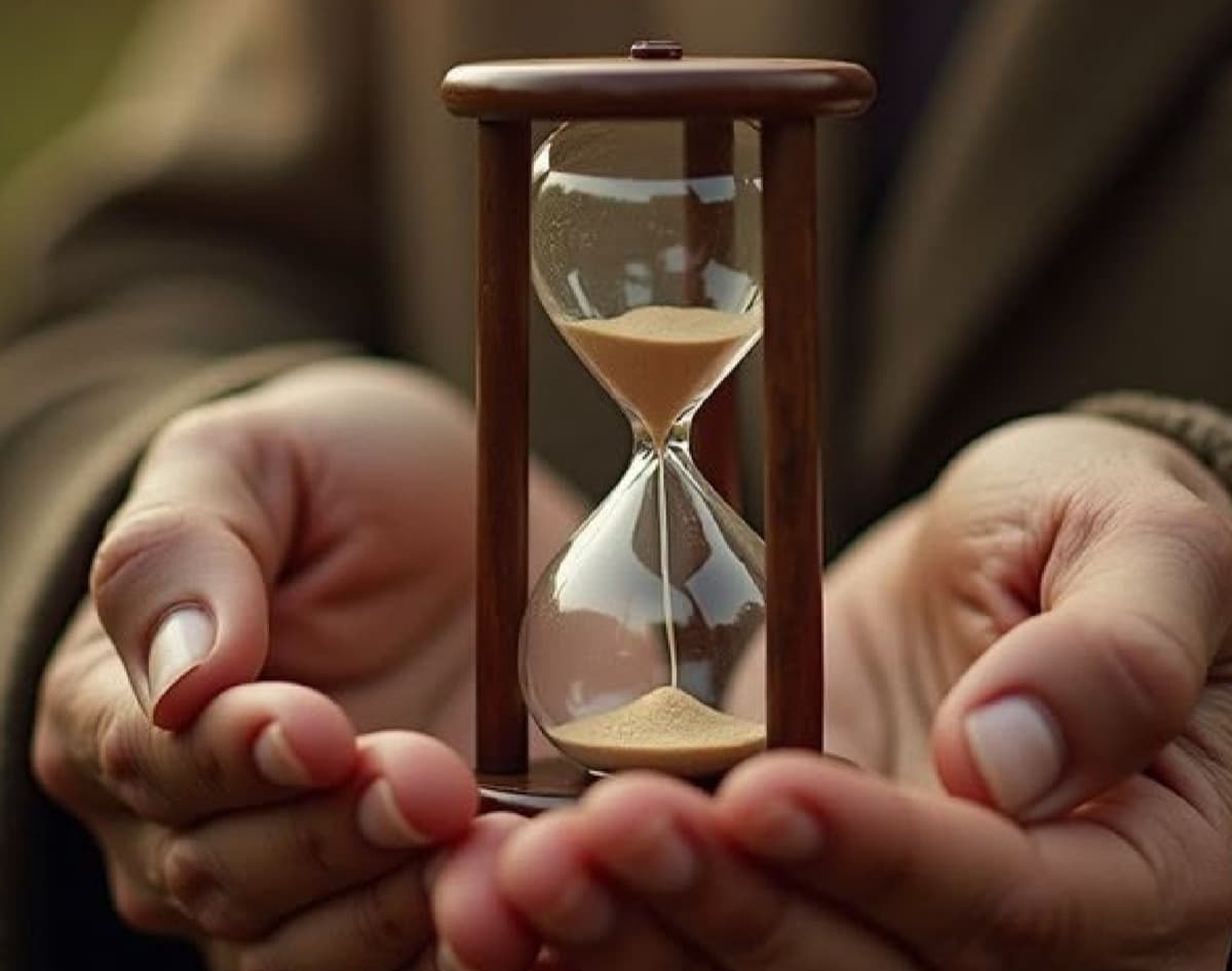 Two hands holding an hourglass